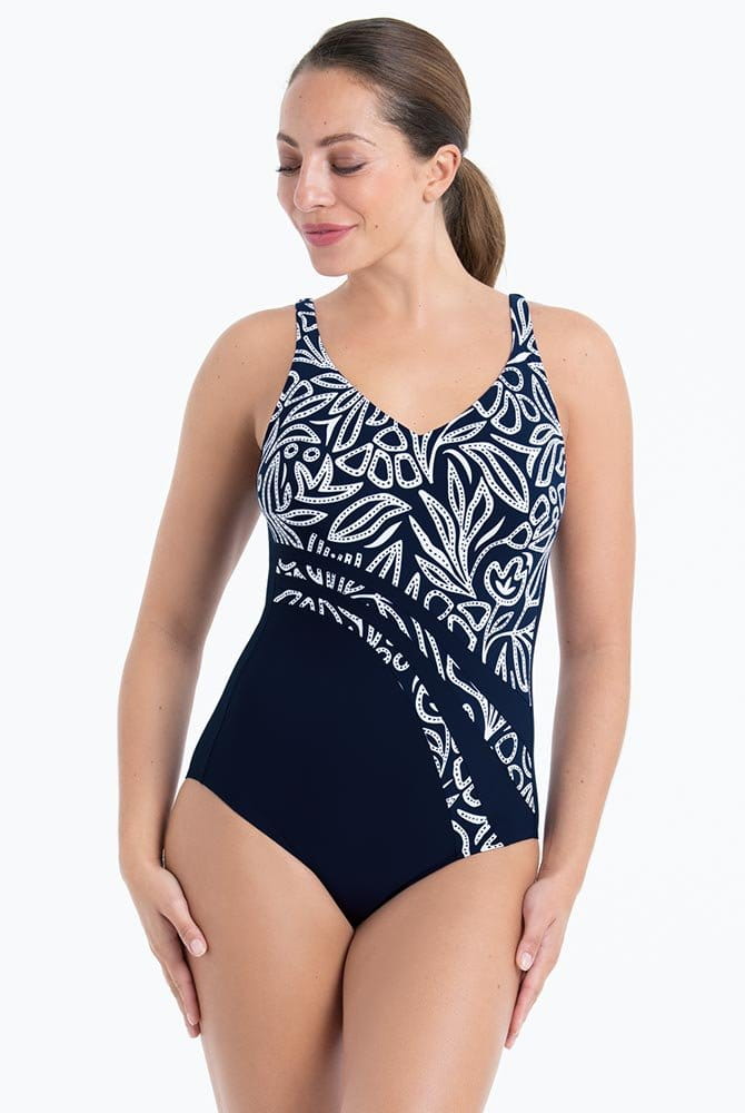 Anita Care Prothesen-Badeanzug Dirban Flower Dots 6318 marine-weiß - Vorderansicht