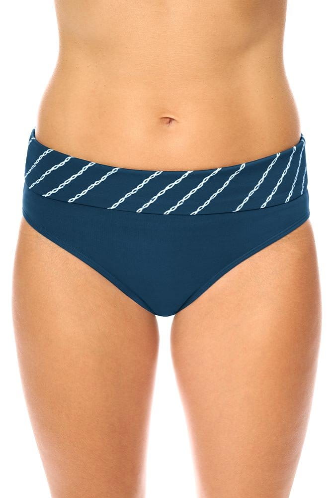 Amoena Bikinihose Timeless Chic 71674 dark teal/white - Vorderansicht mit Umschlagsaum