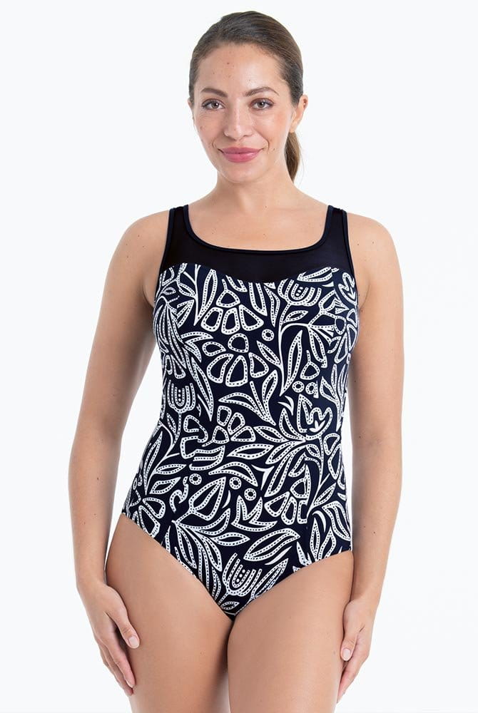 Anita Care Prothesen-Badeanzug Frascati Flower Dots 6238 marine-weiß - Vorderansicht