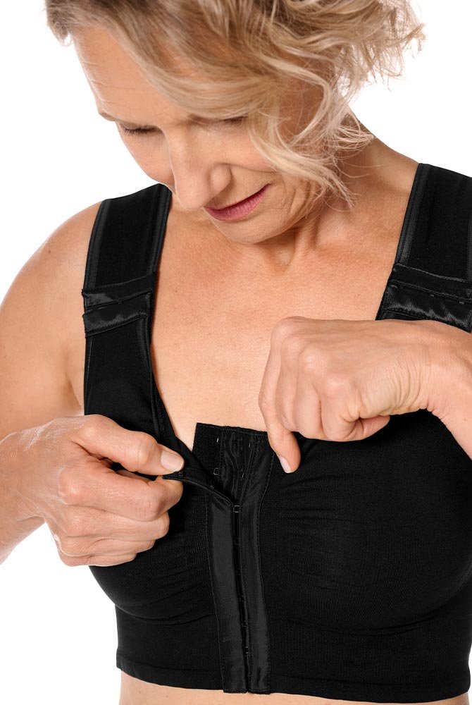 Amoena Prothesen-BH Lymph Flow Long SB FC 44815 schwarz - Vorderverschluss mit Haken