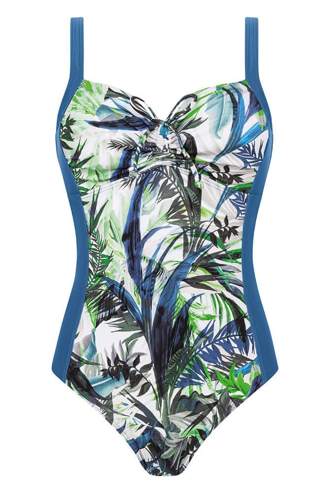 Amoena Prothesenbadeanzug Modern Jungle 71486 in der Farbe twilightblue - gemüsegrün in der Vorderansicht